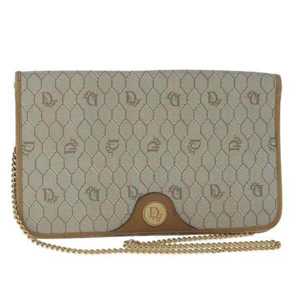 DIOR Honeycomb Canvas Chain Shoulder Bag Beige Gold - Picture 1 of 16